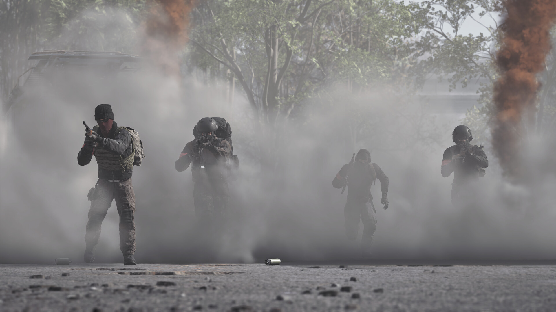 WARDOGS squad advancing together through smoke